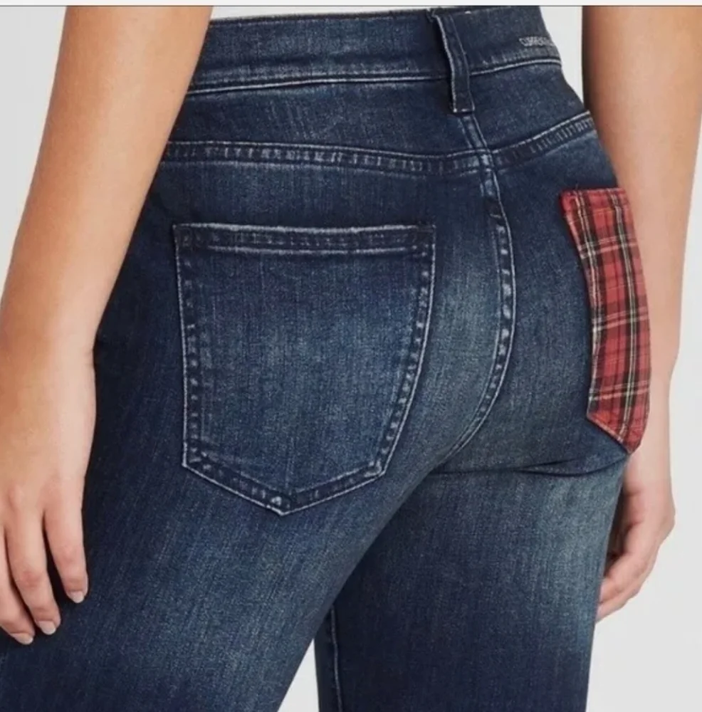 Current/Elliott Stiletto Tartan Plaid Pocket Jeans Size 24